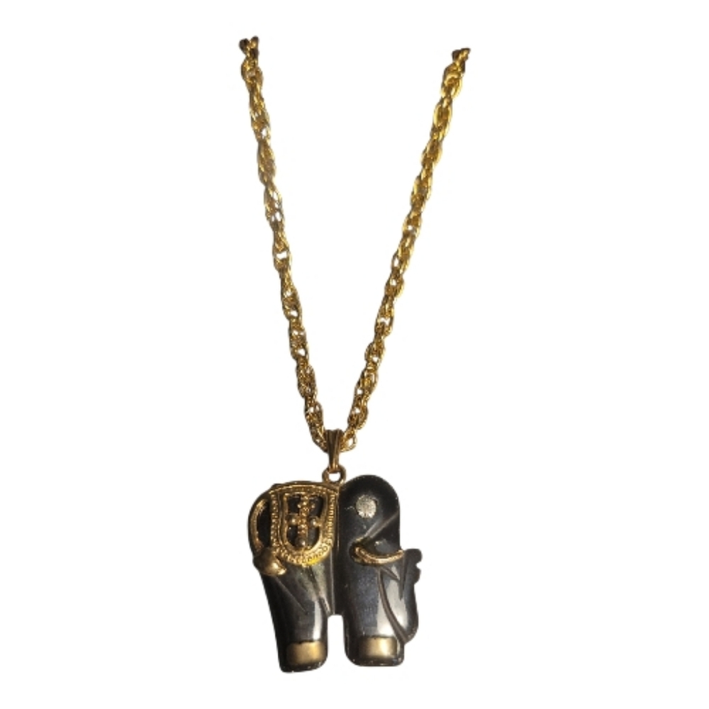 Gold and Black Elephant Pendant Necklace - Women’s Fashion Jewelry